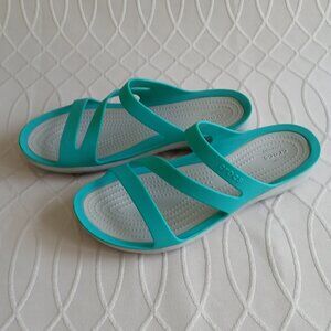 Crocs Swiftwater Sandals ~ Tropical Teal w/Light Grey ~ W9 ~ Pre-owned